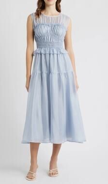 Moon River Semi Sheer Peplum Midi Dress M NWOT Blue Romantic Western Tuckernuck